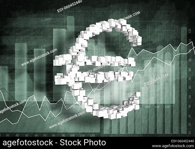 Big euro currency symbol on graphs and diagrams background, 3d rendering