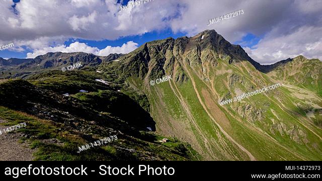 Mountain landscape around the Timmelsjoch High Alpine Road in the Austrian Alps, also called Passo del Rombo