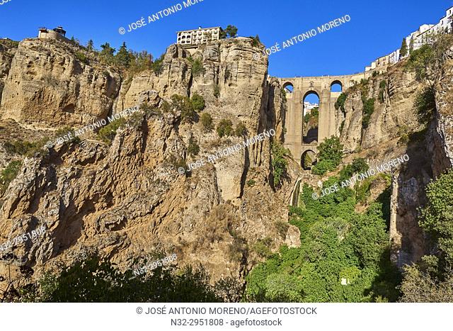 New Bridge and town, Puente Nuevo, Tajo Gorge, Ronda, Malaga-province, Andalusia, Spain