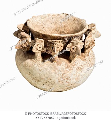 A Syro-Hittite terra-cotta bowl decorated with 12 heads 2nd millennium BC