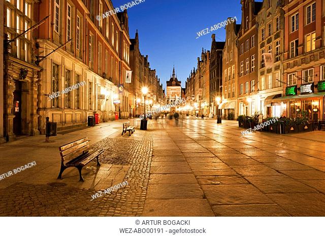 Poland, Gdansk, lighted Long Lane in the old town