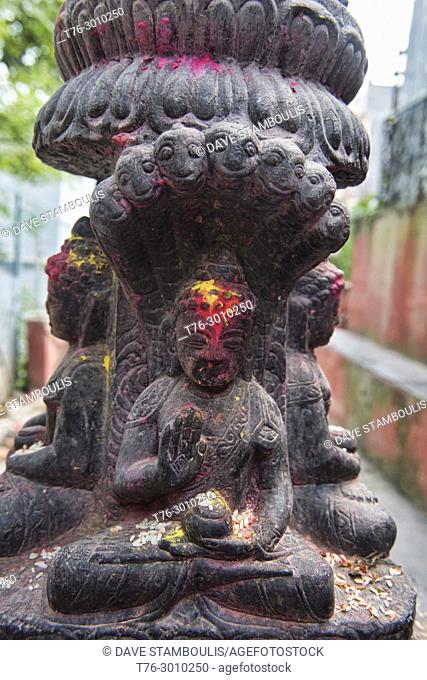Hindu shrine statue during Dashain holiday, Kathmandu, Nepal