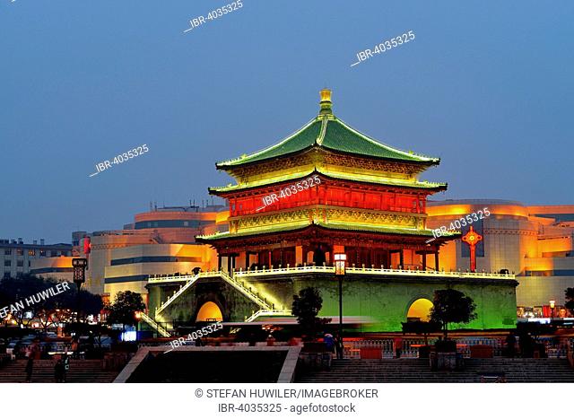 Illuminated Bell Tower, Xi'an, Shaanxi Province, China