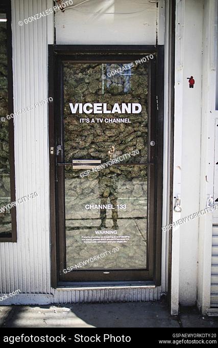New York, United States of America - April, 2017. VICELAND WEED WEEK’s advertising 8 campaign by VICE Media and A&E Networks are over storefronts