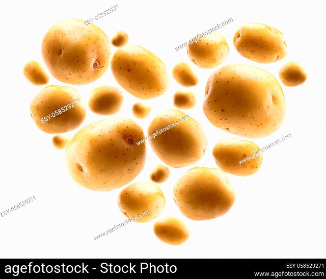Whole heart - shaped potatoes on a white background