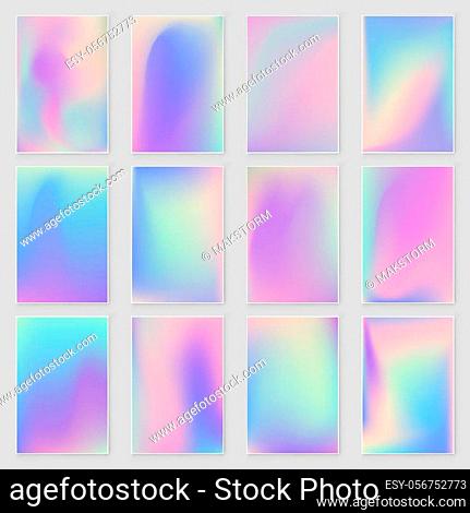 Hologram blurred background set Blurred abstract iridescent holographic foil background. Empty template for design cover, book, printing, gift card and fashion