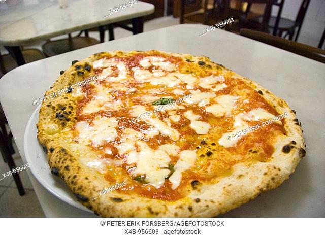 Pizza margherita in l'antica pizzeria Da Michele in Centro Storico district of Naples Italy Europe