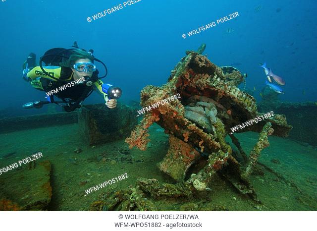 Scuba Diver at Shipwreck Veronica, Caribbean Sea, Grenada