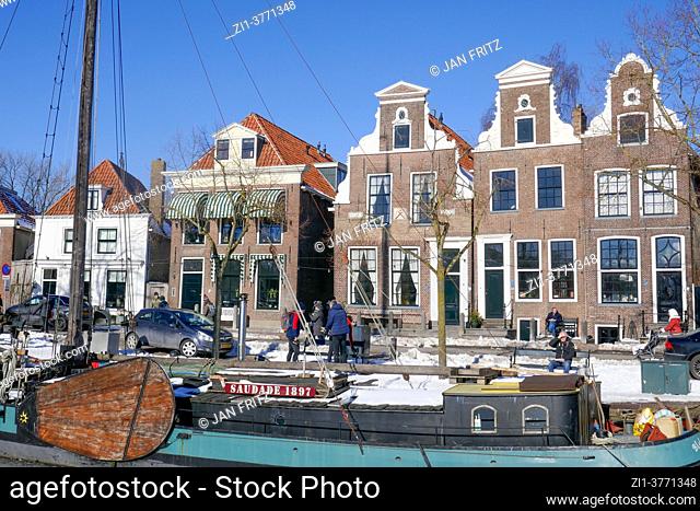 view at Blokzijl with harbour in wintertime, Holland