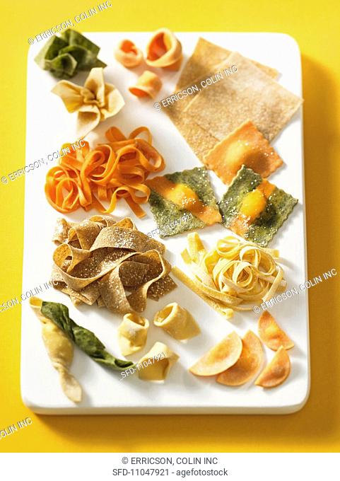 Various types of homemade pasta seen from above