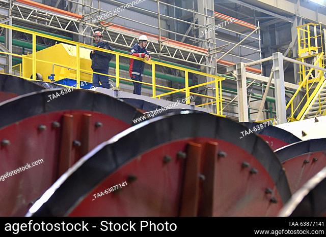 RUSSIA, NORILSK - OCTOBER 25, 2023: A workshop at the Nadezhda Metallurgical Plant, part of the Polar Division of the Norilsk Nickel Mining and Metallurgical...