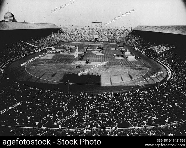 Closing Of The Games Of The XIV Olympiad : A General view inside Wembley Stadium, Aug. 14, showing crowd at the handing over of the Olympic flag to the Lord...