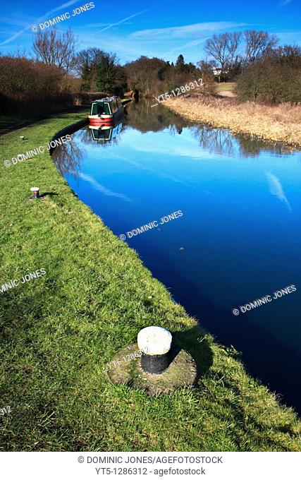 A canal barge or narrowboat moored on the Staffordshire and Worcestershire Canal near Wolverley Village, Worcestershire, England