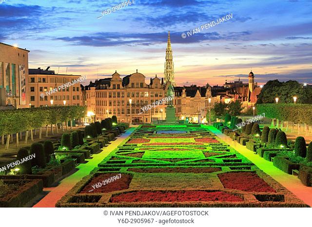 Mont des Arts and City Hall at Sunset, Brussels, Belgium