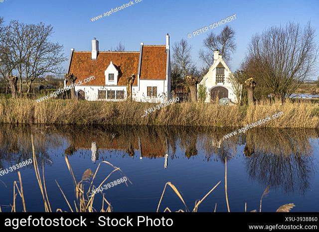 Farmhouse by the canal in Damme, West Flanders, Belgium, Europe
