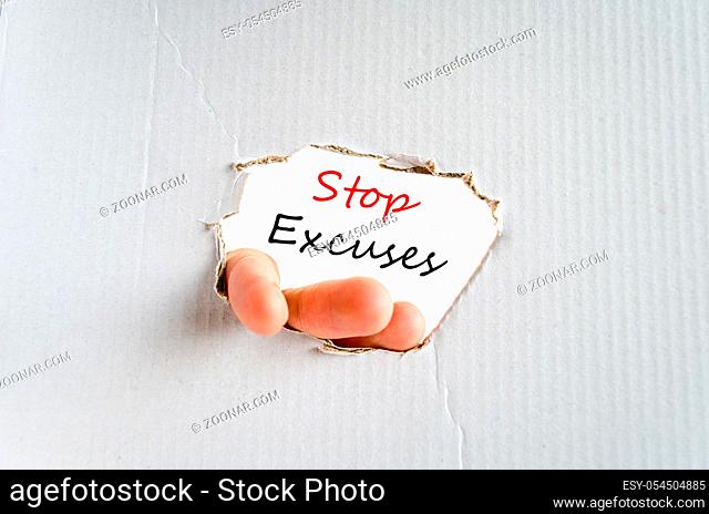 Stop excuses text concept isolated over white background