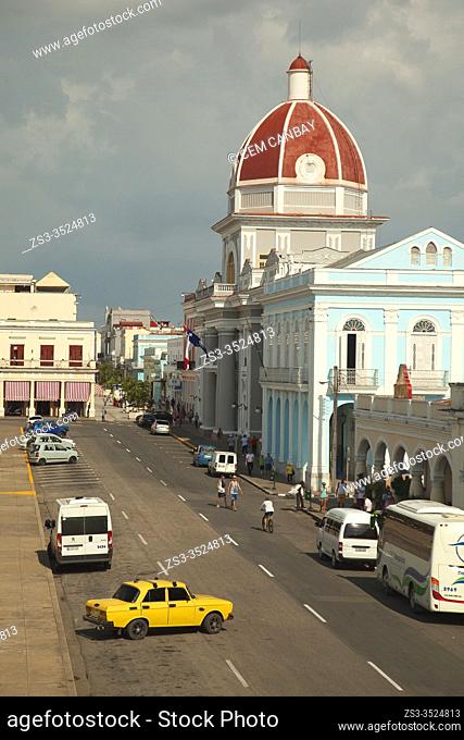 View to the City Hall in Jose Marti Park at the historic center, Cienfuegos, Cienfuegos Province, Cuba, West Indies, Central America