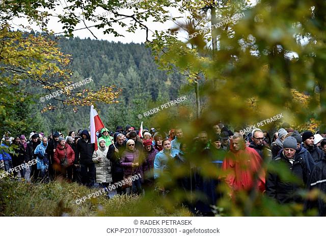 Hundreds of Polish pilgrims pray during the procession at the Polish-Czech border near the town of Szklarska Poreba, Poland, October 7, 2017