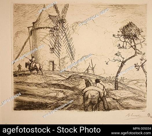Author: Louis Auguste Lepre. The Arrival at the Windmill - 1905 - Louis Auguste Lepre French, 1849-1918. Etching on cream laid paper. France