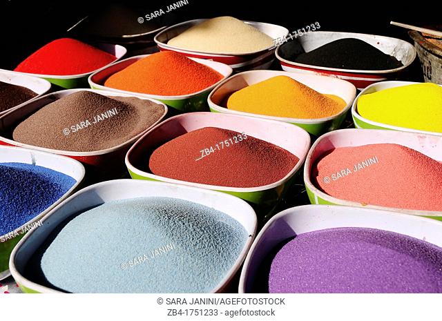 Colored sand to make glass bottles, Amman, Jordan, Middle East