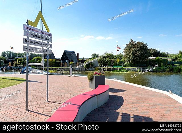 mecklenburg-western pomerania, peenetal river landscape nature park, malchin, sports boat harbor, sign yellow wave