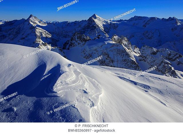 view to Fleckistock and Sustenhorn in winter, Switzerland