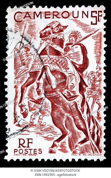 Lamido Horsemen, postage stamp, Cameroun, 1946