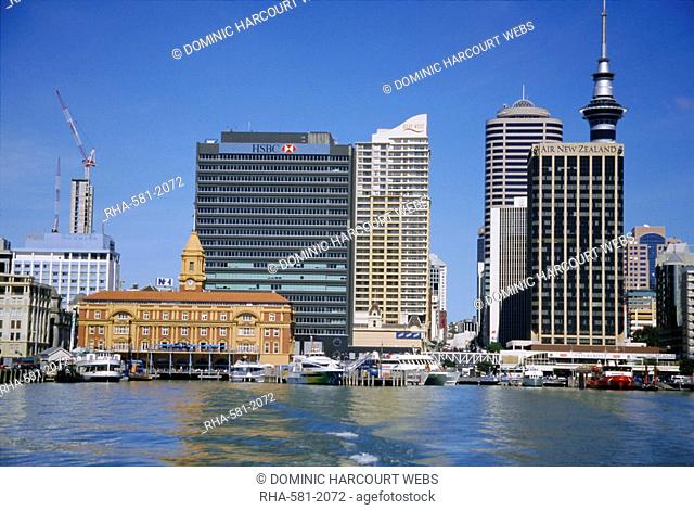 City ferry port terminal and Sky Tower, Auckland, North Island, New Zealand, Pacific