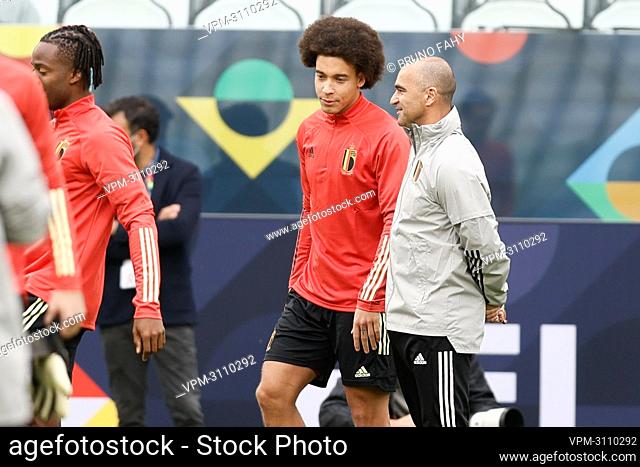 Belgium's Axel Witsel and Belgium's head coach Roberto Martinez pictured during a training session of the Belgian national soccer team Red Devils, in Torino