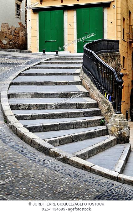 Stairs in the street Baixada Misericordia, Tarragona, Catalonia, Spain, Europe