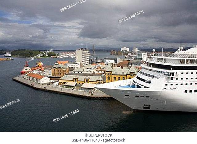 Cruise ship docked at a harbor, Stavanger, Rogaland County, Norway
