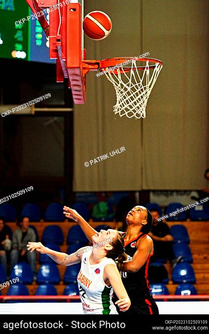 L-R Emma Cechova (Brno) and Jasmine Walker (Ardennes) in action during the FIBA EuroCup Women, Round 3, Group A, match BK Zabiny Brno vs Flammes Carolo Basket...