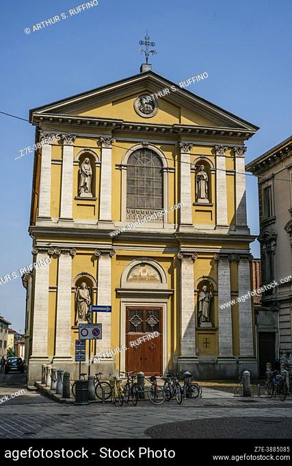 Façade of Church of Saint Mary Magdalene and Saint Theresa of Avila (Chiesa di Santa Maria Maddalena e Santa Teresa d'Avila), Monza, Lombardy, Italy