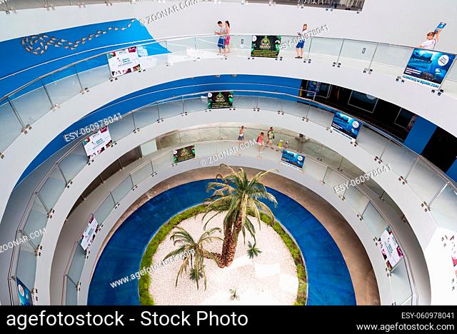 Antalya, Turkey - June 19, 2014. The circular staircase at the entrance to the Oceanarium - one of the largest in the world