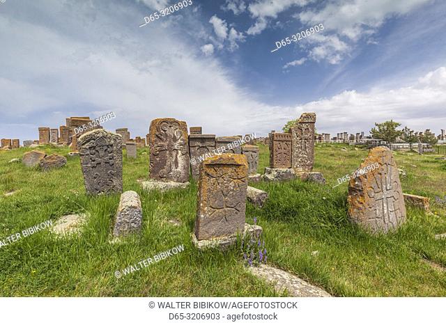 Armenia, Lake Sevan, Noratus, town cemetery, ancient khachkar monuments