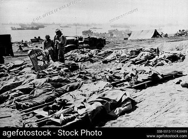 Dead U.S. Marines Lie On Iwo Jima Beach -- U.S. Marines killed when American forces landed Feb. 18, 1945 lie on the beach of Iwo Island