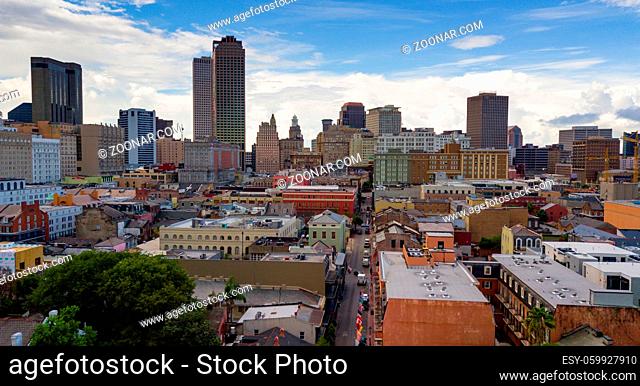 Its a clean crisp aerial view of the downtown urban city center core of New Orleans Louisiana