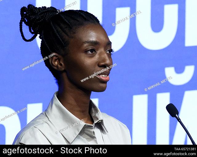 RUSSIA, MOSCOW - DECEMBER 13, 2023: Blogger Namaren Linz Camara speaks during a discussion titled ""The Future of Russia"" and held by the United Russia party...