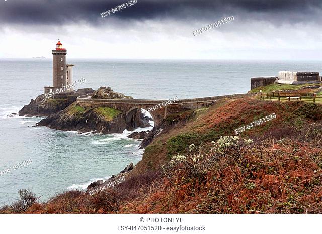 Beautiful lighthouse in France with an old german bunker