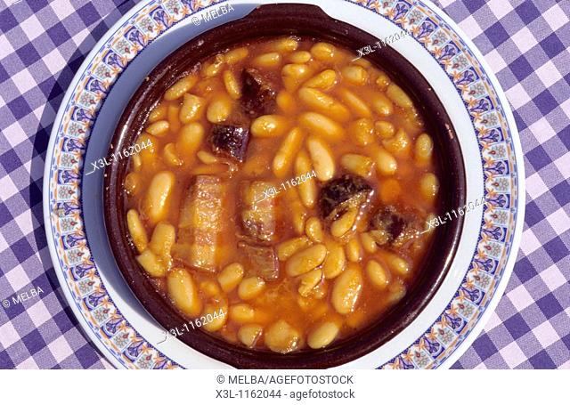 Asturian stew made of beans, pork sausage and bacon Asturias Spain Typical food