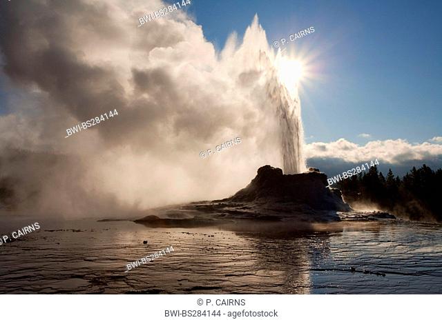 erution of Castle Geyser at Old Faithful geothermal area, USA, Wyoming, Yellowstone National Park