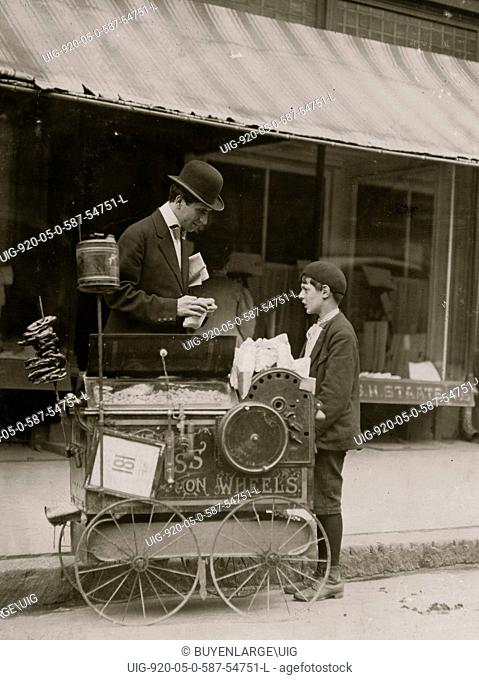Joseph Severio. Peanut vendor. 11 years of age. Pushing cart 2 years. Out after midnight on May 21, 1910. Ordinarily works 6 hours per day