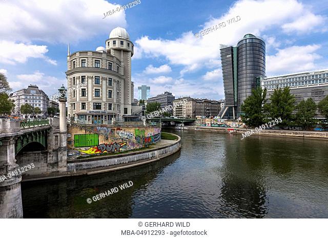 Austria, Vienna, 1. district, Urania, observatory, Donaukanal (Danube canal), Uniqa office building