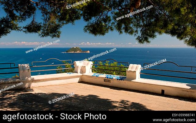 Panoramic view in Alassio. Looking at the isola gallinara in Liguria