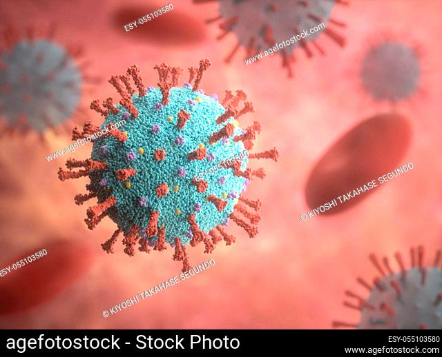 Viral structure. Viral particle is made up of a nucleus of nucleic acid (DNA or RNA) surrounded by a protein coat. Conceptual illustrative virus