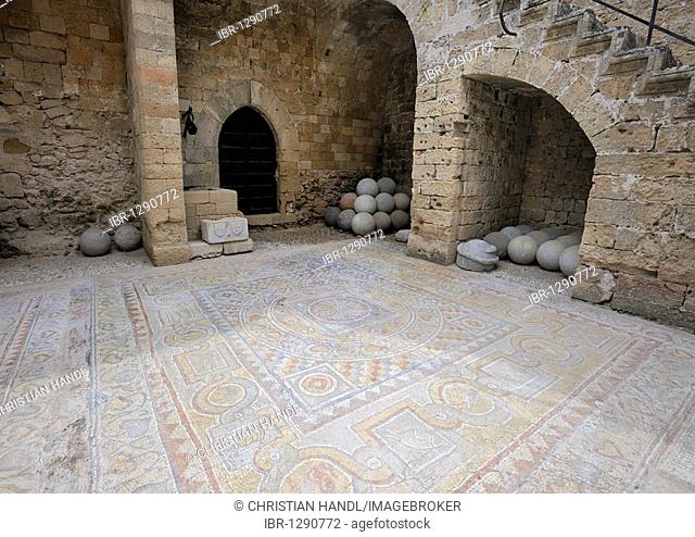 Floor mosaic in the Archaeological Museum, Rhodes Town, Rhodes, Greece, Europe