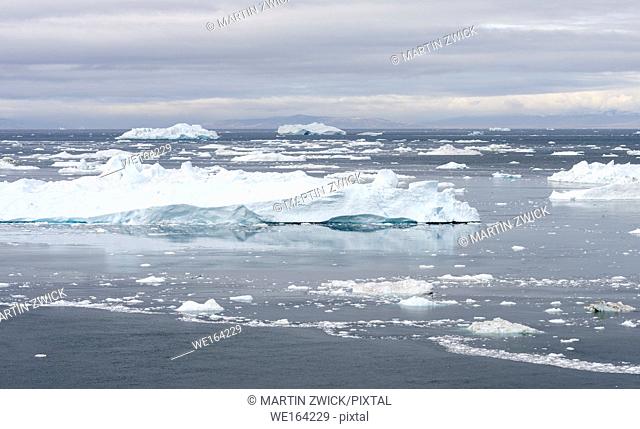 Ilulissat Icefjord also called kangia or Ilulissat Kangerlua, view over Disko Bay. The icefjord is listed as UNESCO world heritage