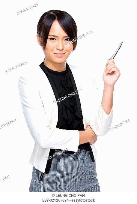 Business woman with pen up