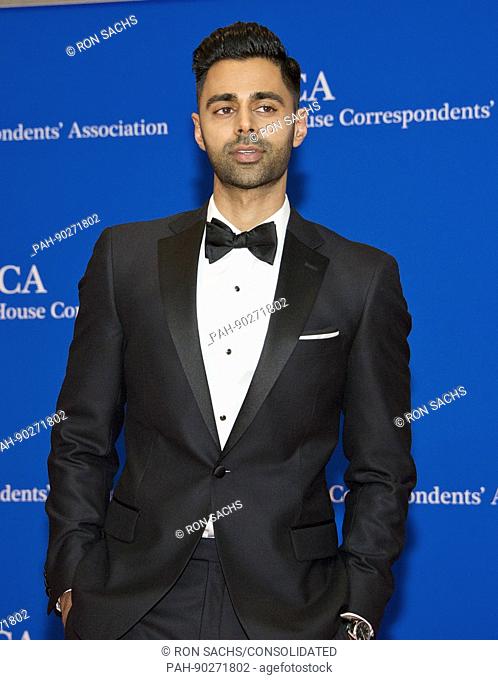 Comedian Hasan Minhaj, who will serve as the host for the evening, arrives for the 2017 White House Correspondents Association Annual Dinner at the Washington...