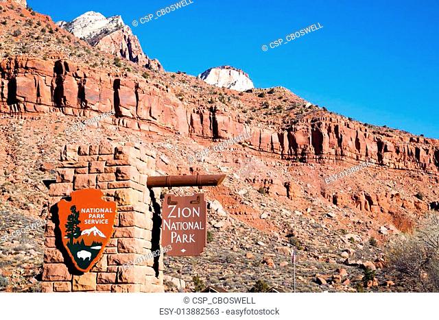 National Parks Service Entrance to Zion National Park Utah